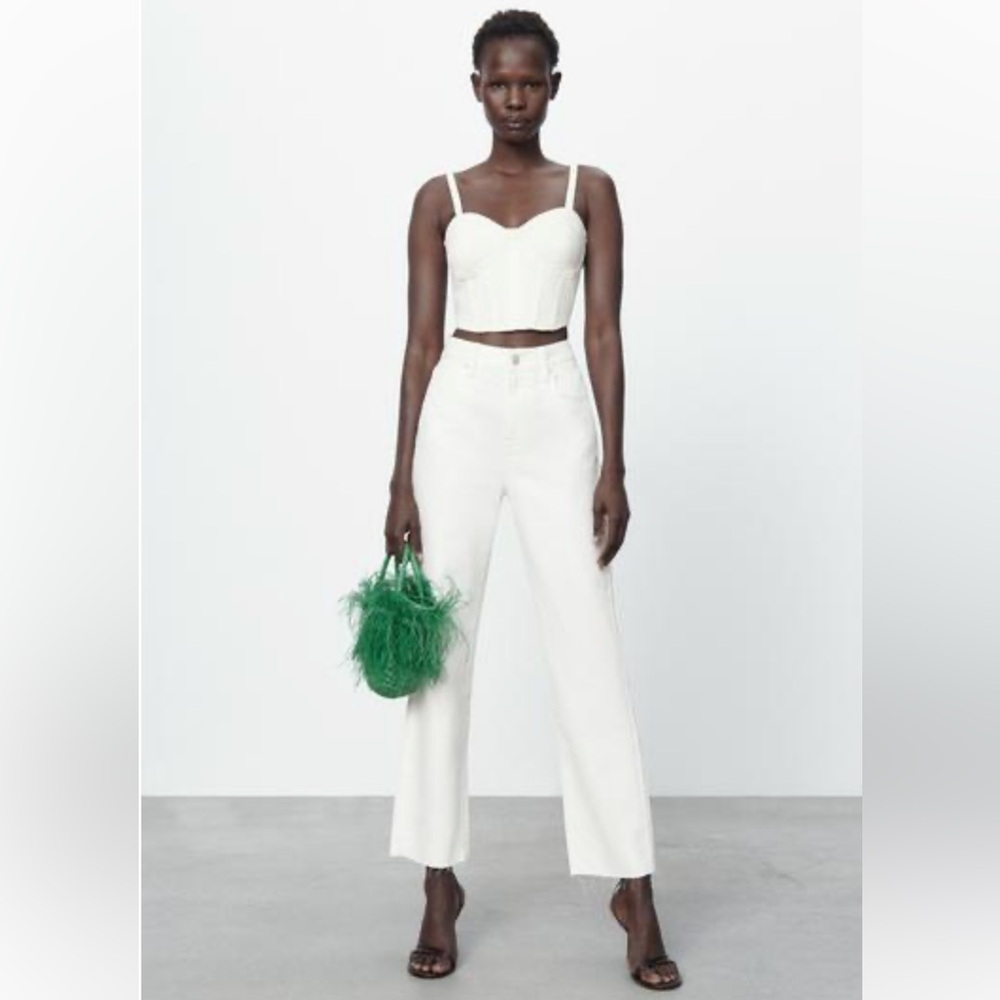 ZARA DENIM CORSET STYLE TOP ECRU WHITE CROPPED TANK 8527/060 XS